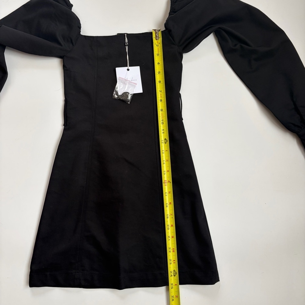 NWT L’Academie Lena Cotton Off The Shoulder Long Sleeve Mini Dress Black XXS - Picture 5 of 9